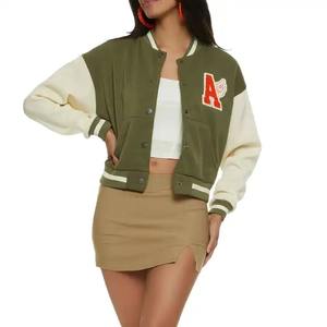 Unisex High Quality Custom Letterman <b>Jacket</b> Wool Body Leather Sleeves XL Size Chenille Embroidery <b>Women's</b> Crop Varsity Outerwear - Product Image 5
