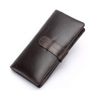 Dompet vertikal Retro pria kualitas tinggi dengan penutup ritsleting RFID dan dompet panjang multi kartu klip uang dengan harga terbaik