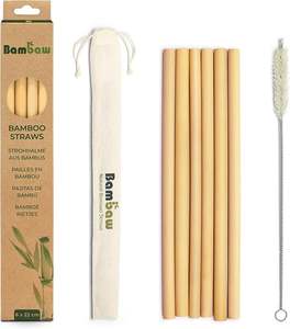 Bamboo <b>Straws</b> <b>Reusable</b> With Cleaner Brush & Pouch/ Eco-Friendly Dishwasher Safe. Great for Smoothies/ Juices /Cocktails - Product Image 2