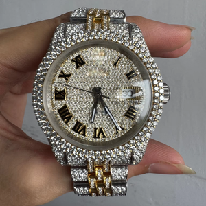 Người Đàn Ông Sang Trọng Moissanite Tự Động Đồng Hồ Con Trỏ Quay Số Hiển Thị 904L Thép Không Gỉ Tùy Chỉnh Thiết Kế Hai Tone Mạ Kim Cương Đồng Hồ - Product Image 1