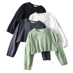 Maximize Wear-Sudadera corta personalizada al por mayor para mujer, ropa de calle, sudaderas con capucha de color sólido, sudadera para mujer 2023 - Product Image 6