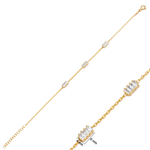 <b>Charm</b> <b>Bracelet</b> Rectangle Baguette CZ Stone Turkish Handmade Wholesale 925 Sterling <b>Silver</b> Jewelry - Product Image 2