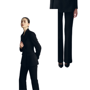 Pantalon femme jambes droites évasées noir blanc pantalon long EUPHEMIA avec poches et fermeture éclair tissu de bonne qualité taille S M L - Product Image 1