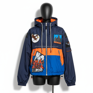 Chaqueta cortavientos para mujer, poliéster, azul real, paneles naranjas, logotipo personalizado bordado, chaqueta cortavientos de transferencia de calor para mujer - Product Image 1