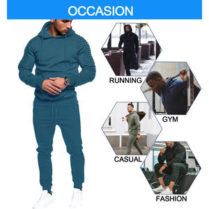 Ensembles de jogging pour hommes, survêtements personnalisés, sweat à capuche unisexe en éponge française, pantalon de survêtement, logo de broderie personnalisé, ensemble de 2 pièces à motifs solides - Product Image 2