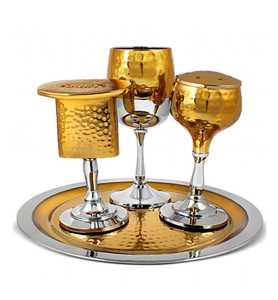 Nouvel arrivage de gobelet en métal à plaque de nickel martelé Bougeoir de quatre pièces Boîte à épices Ensemble d'accessoires pour boissons du fournisseur juif - Product Image 5