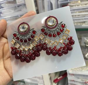 INDIAN LATEST TRADITIONAL KUNDAN HIGH <b>GOLD</b> PLATED WITH PEARL DESIGNER BEAUTIFUL FANCY KUNDAN EARRINGS <b>SET</b> for WOMEN and GIRLS - Product Image 3