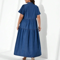 Robe longue décontractée et élégante en jean écologique pour femme, manches courtes, été, grande taille, tricotée, technique teintée unie, modèle simple
