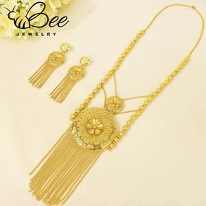 Parure de bijoux de mariage vietnamienne de luxe, couleur or 24 carats, collier et boucles d'oreilles tressés à pampilles, pour femmes - Product Image 4