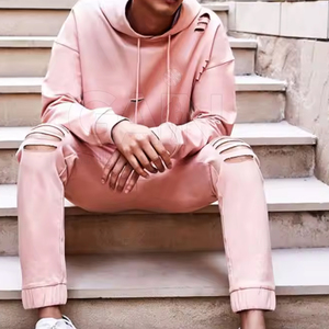 Survêtements de détresse pour hommes, de couleur unie, à prix de gros, survêtements de quantité minimale de commande bas pour hommes. - Product Image 3