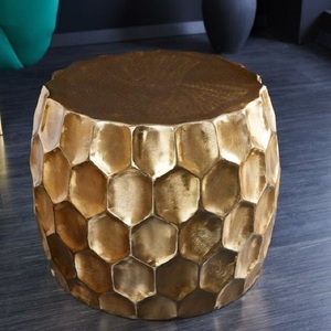 Contemporary Brass Honeycomb Side Table with Wood Top Handmade Metal <b>Frame</b> Modern Living Room Furniture - Product Image 3
