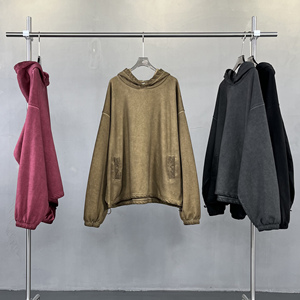 Sweat à Capuche Vintage Unisexe 450g en Coton Imprimé Style Rappeur, Brodé Personnalisé d'Hiver Lavé à l'Acide, Teint Uni - Product Image 3