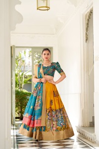 Direct Factory Supply Kalamkari Printed Lehenga Choli for Women Wedding and Festival Wear Silk Lehenga Choli - Product Image 3
