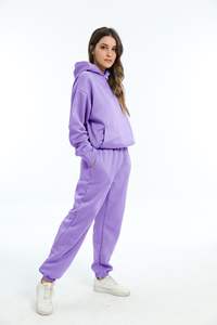 Conjunto de chándal liso personalizado de fábrica al por mayor para mujer, chándal informal transpirable con capucha y pantalones de chándal para otoño - Product Image 5