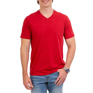 เสื้อยืดคอวีเข้ารูปสำหรับผู้ชายเสื้อยืดสีพื้นลำลองของผู้ชายเสื้อคอวีเข้ารูปแบบออกแบบได้ตามต้องการคุณภาพสูง - Product Image 1