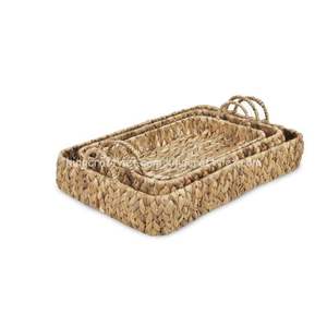 Bandeja DE SERVICIO DE jacinto de agua rectangular vietnamita de alta calidad con asa, venta al por mayor, comida tejida a mano para bandeja de desayuno, decoración del hogar - Product Image 3