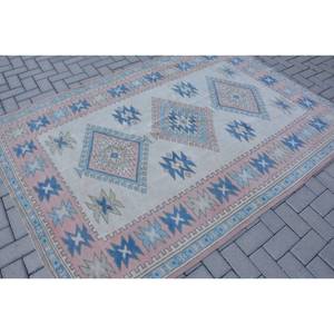 พรมถักสไตล์ตุรกีโบราณขนาด5.3x7.6ฟุตผ้าสีเบจแบบเย็บปะติดปะต่อกันทำด้วยมือแบนเรียบลาเท็กซ์สำรองสำหรับโถงทางเดินสี่เหลี่ยมผืนผ้าพื้นที่ - Product Image 2