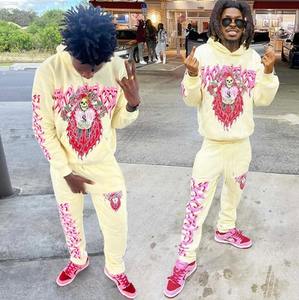 Vêtements de rue à impression bouffante avec logo personnalisé Ensemble 2 pièces survêtements à capuche pantalon de survêtement évasé Survêtements de jogging Survêtement pour hommes - Product Image 4