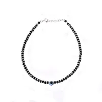 Cheville minimaliste en argent 925 avec œil porte-bonheur pour femme, chaîne ajustable perlée de diamants noirs, hypoallergénique, tendance, pour usage quotidien, cadeau