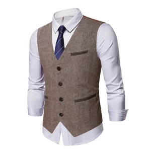 Gilet d'hiver rétro en cuir véritable et toile pour homme, veste décontractée à simple boutonnage, coupe ajustée pour costumes et tenues professionnelles - Product Image 2