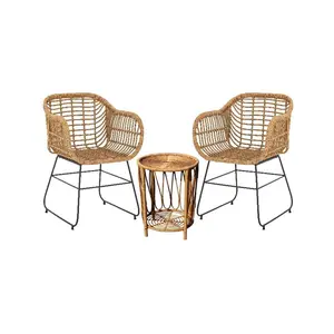Small Rattan Coffee Table and Chair Set for Outdoor Living Room Office and Garden Balcony Furniture with Creative Design