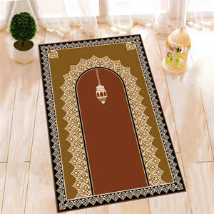 Tapis de prière islamique orange : Tapis de culte musulman antidérapant, tapis imprimé, tapis à poils doux - Product Image 3
