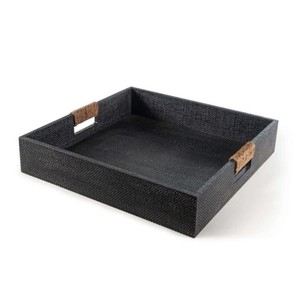 Plateau de service carré en bois noir au design industriel moderne pour la décoration de la cuisine, le petit-déjeuner, l'utilisation au lit et les services hôteliers - Product Image 2