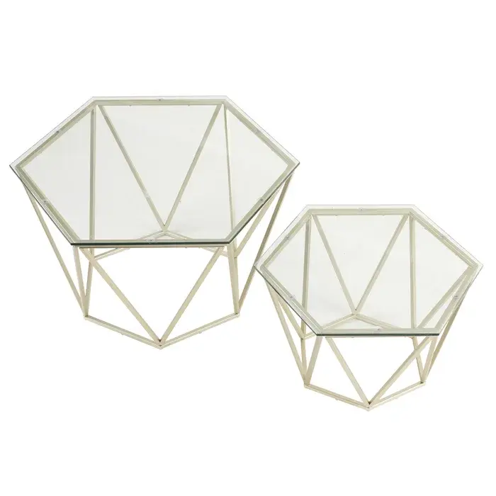 Hexagon Shape durable new Coffee tables of Nesting coffee table With Glass Top modern coffee table For Living Room In Gold