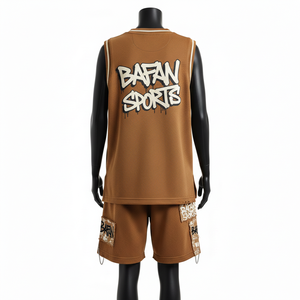 Conjunto de Camiseta y Pantalones Cortos de Baloncesto para Mujer, Malla de Poliéster Premium de 180 GSM, Transpirable, Diseño con Paneles Marrones, Logotipo Personalizado - Product Image 2