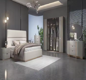 Elegant Super King <b>Bed</b> <b>LED</b> Lighted 8-Door Wardrobe High Gloss Finished 8-Door Mirrored Headboard Industrial Bedroom Furniture - Product Image 2