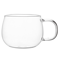 Vente en gros de tasses à thé en verre borosilicate Chien Keng, transparentes, minimalistes, avec infuseur, poignée, réutilisables, résistantes à la chaleur, 10-14 oz. Carton personnalisé