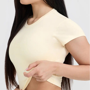 Top qualité Beige 100% coton femmes t-shirt décontracté léger doux respirant et élégant concepteur décontracté Fit Gym entraînement t-shirt - Product Image 5