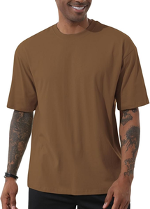 Camiseta de cuello redondo de algodón 100% para hombre Camiseta de cuello redondo con hombros caídos de secado rápido - Product Image 4