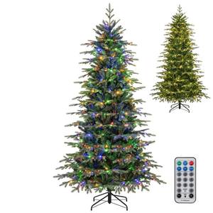 Sapin de Noël artificiel fin pré-éclairé pas cher avec lumières LED blanc chaud, support noir, décoration intérieure pour les fêtes - Product Image 1