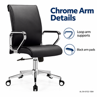 Chaise de bureau moderne en cuir PVC noir à dossier haut avec base et accoudoirs chromés pour cadres et salles de conférence