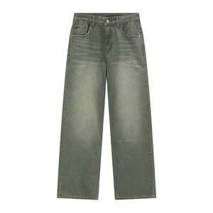Jeans Baggy Homme en Denim 100% Coton de Haute Qualité, Coupe Droite Ample, Effet Délavé à l'Acide, Imprimé, Hiver, Style Urbain, Respirant, Boutonné, Personnalisable OEM - Product Image 1