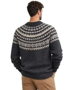 Vintage Fair Isle Knit Sweater Charcoal Gray And White Pattern Crew Neck Warm Winter <b>Pullover</b> <b>Mens</b> OEM Wholesale Supplier - Product Image 2