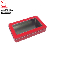 Boîte en métal rectangulaire avec fenêtre en plastique pour présentation de chocolats, bonbons, biscuits, gâteaux, emballage alimentaire de qualité supérieure, vente en gros