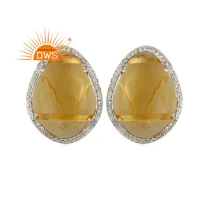 Latest Design Sterling Silver Hydro Citrine And Cz Gemstone Stud Earring Jewelry For Women Gift For Her