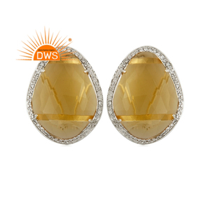 ต่างหูสตั๊ดพลอยซิทรีนและซิทรินเงินแท้สำหรับผู้หญิงของขวัญ - Product Image 1