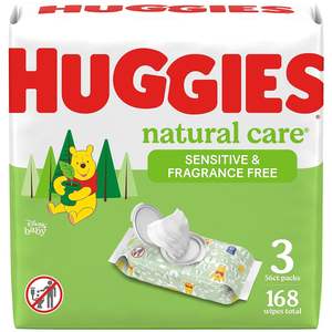 Lingettes pour bébé Huggies Natural Care Sensitive, non parfumées, hypoallergéniques, 99% d'eau purifiée, 3 paquets à ouverture facile (168 lingettes au total) - Product Image 6