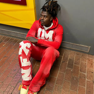 Heavyweight Tracksuits Thick Distressed Vintage Embroidery Patch Men Acid Wash <b>Zip</b> up Rhinestone <b>Hoodie</b> And Sweat Pant Set - Product Image 6