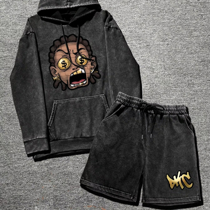 OEM personalizado impreso de alta calidad de los hombres de la calle de peso pesado de impresión gráfica sudadera pantalones cortos conjunto para el invierno para los deportes Casual - Product Image 1