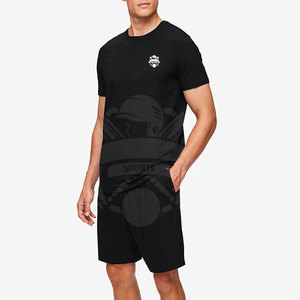 Conjunto de camiseta y pantalones cortos de algodón de estilo sencillo único para hombre, conjunto informal de camiseta y pantalones cortos con cordón para hombre - Product Image 1