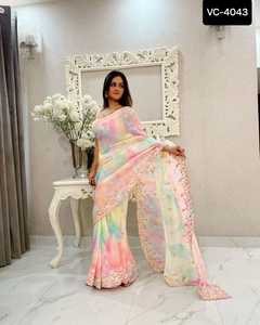Vêtements indiens et pakistanais, saris, vêtements traditionnels indiens, sari avec travail de tissage lourd et blouse - Product Image 6