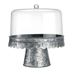 Galvanized Metal Steel Round <b>Cake</b> Stand with <b>Glass</b> Cloche <b>Dome</b> and Knob for Kitchen Dining Room Bar Seasonal Display Tiered Tra - Product Image 3