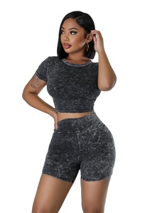 Top corto de punto, camiseta y pantalones cortos, conjunto de dos prendas de 2 piezas para mujer, ropa de gimnasio por encima de la rodilla, ropa para mujer, conjunto de 2 piezas 2025 - Product Image 2