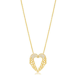 Coeur avec ailes d'ange pendentif en pierre de Zircon bijoux turcs en argent Sterling 925 faits à la main - Product Image 3