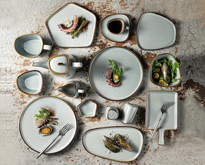 Assiette à dîner unique en céramique plate <span class=keywords><strong>italienne</strong></span>, style japonais, avec glaçure tachetée, en <span class=keywords><strong>porcelaine</strong></span> grise, 7,5/9,5/12 pouces - Product Image 6