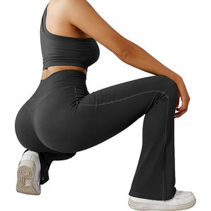กางเกงโยคะเอวสูงทรงบานมีกระเป๋า ผ้าริบ ยืดได้ เหมาะสำหรับออกกำลังกาย ฟิตเนส ขายส่ง - Product Image 3